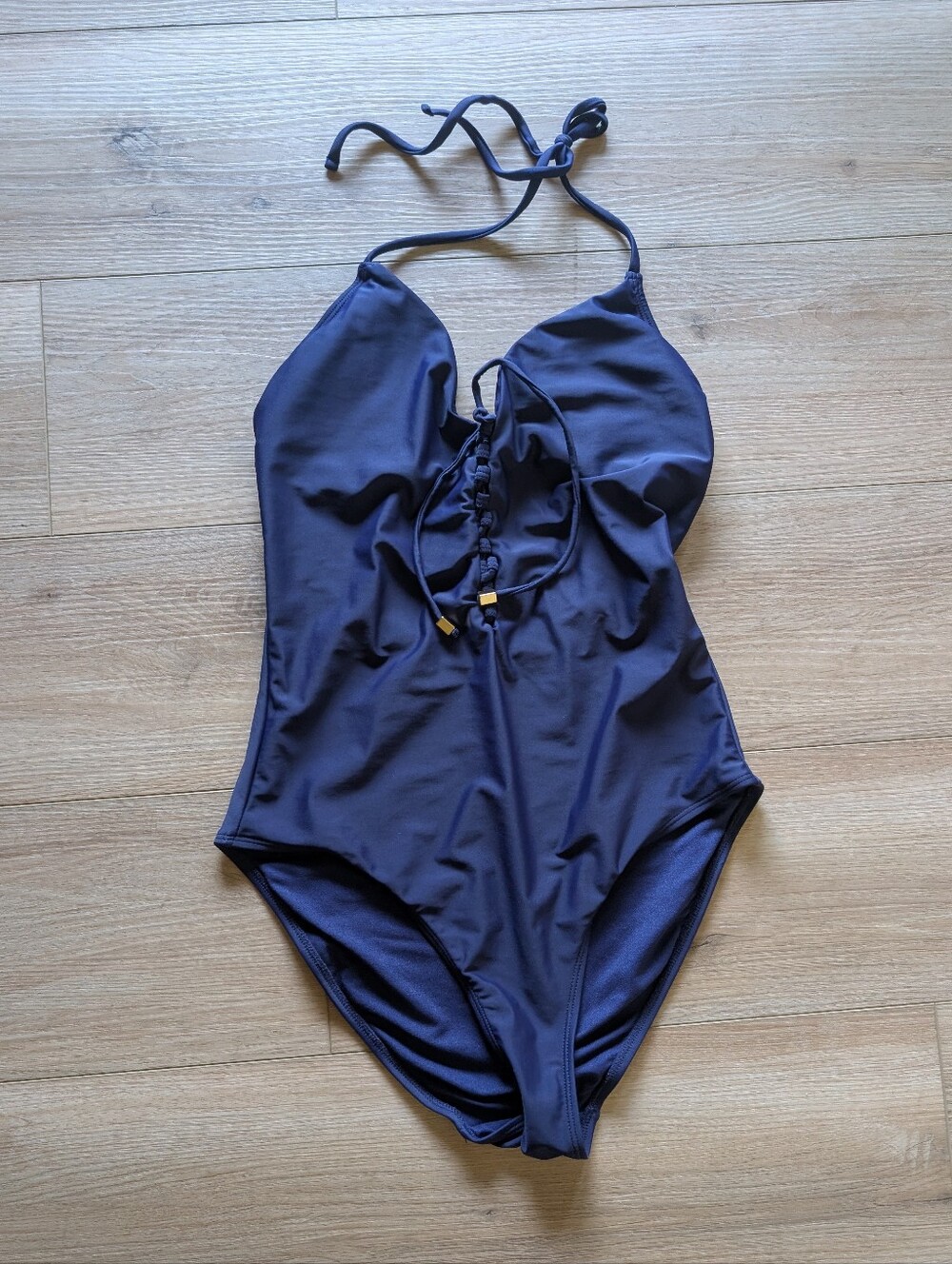 Uncommonsense Navy One-Piece Lace-Up Halter Swimsuit